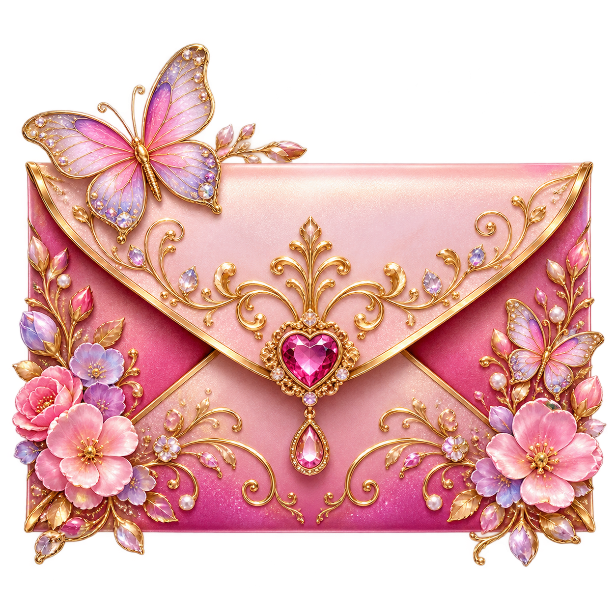 Sobre mágico con flores y mariposas